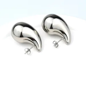 Silver tone teardrop stud earrings minimalist metallic jewelry for women daily fashion wear