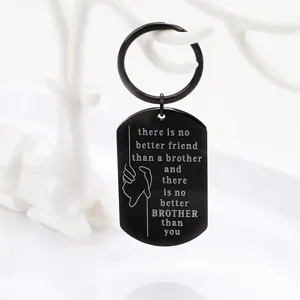 Porte-clés Plaque Militaire en Acier Inoxydable Rectangle Géométrique Anneau Rond Gravé au Laser Cadeau Ami Frère Pendentif Bijoux