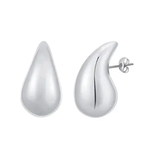 Minimalist silver metal teardrop stud earrings, chic polished titanium steel jewelry details