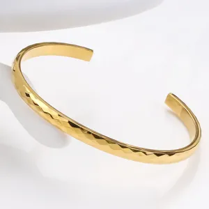 Bracelet Jonc Manchette Ouvert Rond Plaque Or 18K Homme Facette Poli Finition Luxe