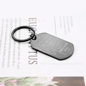 Porte-clés plaque militaire noire en acier inoxydable avec citation gravée pour amis.