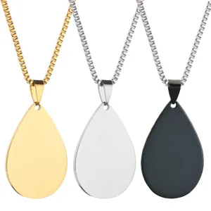 Stainless steel teardrop pendant necklace set, minimalist geometric design, fashion jewelry.