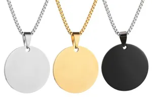 Stainless steel round pendant necklace geometric minimalist fashion jewelry accessory detail view