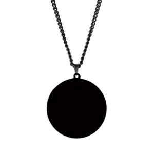 Minimalist black round pendant necklace geometric stainless steel jewelry stylish accessory