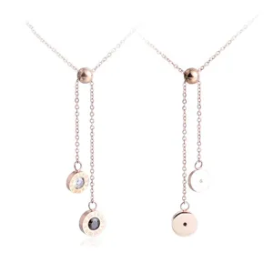 Minimaliste Acier Inoxydable Or Rose Chiffre Romain Zirconia Pendentif Collier Pour Femmes Géométrique Chaîne Superposée Bijoux Cadeau