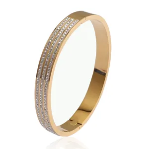 Stainless Steel Rhinestone Bangle Bracelet Multi Row Crystal Geometric Cuff Bracelet Fashion Jewelry Gift For Women