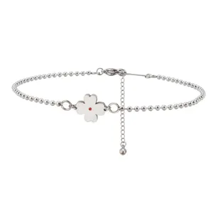 Cavigliera Minimalista in Acciaio Inossidabile a Trifoglio con Strass Braccialetto da Caviglia Argento Gioiello da Piede Donna