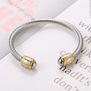 Bracelet Jonc Manchette en Acier Inoxydable pour Hommes Motif Câble Bicolore Style Occidental Bijoux de Mode