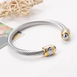 Bracelet jonc cable torsade en acier inoxydable pour homme, bijou mode bicolore or argent
