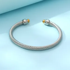 Bracelet Jonc Bicolore En Acier Inoxydable Tressé Classique Pour Femme Mode Chic