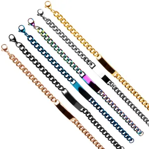 Bracelet Gourmette Minimaliste en Acier Inoxydable Avec Barre ID Pour Hommes Femmes Bracelet à Maillons Géométriques Bijoux Mode
