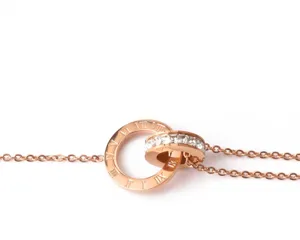 Rose gold titanium steel double ring zircon Roman numeral anklet jewelry detail view