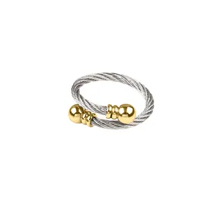 Bague Ouverte en Acier au Titane Câble Torsadé pour Femme Homme Acier Inoxydable Or Argent Couple Bague Réglable Géométrique Bijoux Cadeau