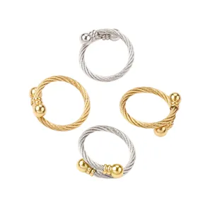 Ensemble de bagues en câble d'acier, bagues de couple torsadées, bijoux ajustables.