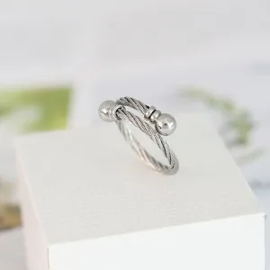 Bague torsadée en acier inoxydable pour femmes, bague ouverte réglable élégante à billes.