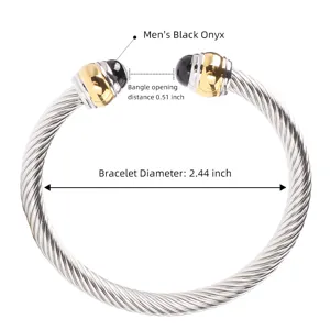 Heren roestvrij staal getwist kabel armbband met zwarte onyx en goud accenten hoofdaanzicht