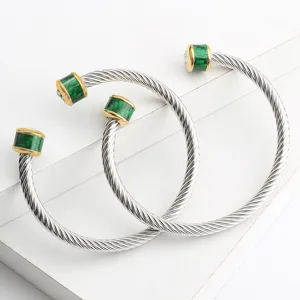 Bracelet jonc en acier inoxydable tressé avec embouts en carbone vert bijoux tendance