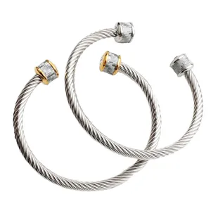 Bracelet Jonc en Acier Inoxydable Câble Twist Unisexe avec Fibre de Carbone et Embouts