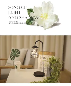 Vintage USB LED bureaulamp met geometrische metalen draadkap voor sfeervolle inrichting.