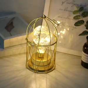 Minimalistische IJzeren Vogelkooi LED Nachtlampje Geometrische Holle Hanglamp Warme Decoratieve Bureau Sfeerlicht Voor Bar Restaurant Café Thuis