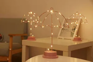 LED arte de hierro paraguas forma lámpara de mesa rosa minimalista luz de noche retro