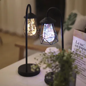 LED vintage tafellamp met metalen draad druppelkap voor gezellige slaapkamer decoratie en licht.