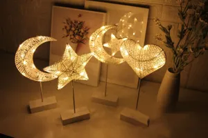 LED rattan geweven nachtlampje ster maan hart tafellamp warme feestelijke vakantie decoratie