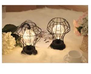 Vintage LED ijzeren draadkooi tafellamp, retro decoratieve bureaulamp voor slaapkamer en woonkamer.