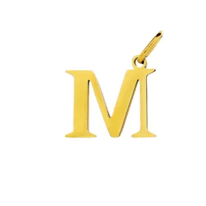 Detailed close-up of a shiny gold letter M pendant jewelry accessory for DIY craft making.