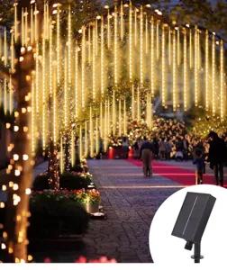 Solar meteor shower LED string lights outdoor waterproof hanging tree decorative lamps