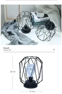 Moderna lampada da notte geometrica in filo metallico nero lampada da tavolo decorativa