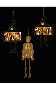 Halloween LED hangende houten licht feest decoratie skelet heks hoed teken rekwisieten.