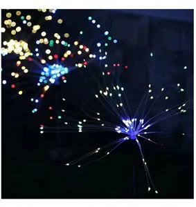 Detail shot of solar firework lights, outdoor waterproof garden LED decorative string lights.