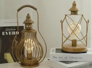 Vintage gold iron LED art table lamp pagoda decorative night light for home decor room