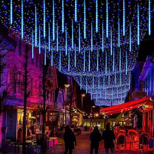 Solar LED meteor shower lights outdoor waterproof falling rain icicle string lights for decor