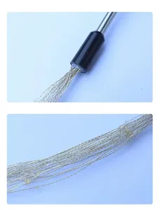 Close up details of outdoor solar firework lights, featuring fine wire and mini LED.
