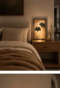 Decorazione murale foglia di ginkgo in ferro con luci LED, elegante arte in metallo per camera.