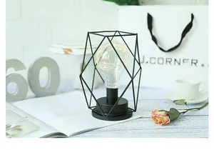Moderne geometrische LED tafellamp van draad, zwarte nachtlamp voor slaapkamer en bureau.