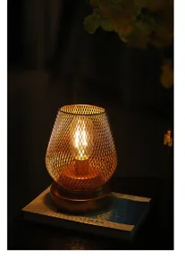 Lámpara de mesa LED de malla de oro rosa de hierro forjado con luz cálida para decoración.
