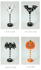 Halloween LED houten spook vleermuis pompoen nachtlampje tafeldecoratie 4 stijlen