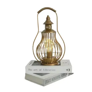 Vintage LED iron art pagoda table lamp retro decorative night light for desk use.