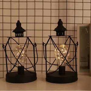 Retro LED hierro alambre linterna luz nocturna lampara decorativa para sala dormitorio