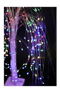 Detailansicht der LED-Birkenbaum-Astleuchte mit bunt leuchtenden Lichtern für Zimmer.