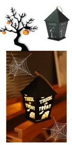 Halloween LED hangende lantaarn feestdecoratie met spookachtige tekst en retro hol verlichtingsontwerp.