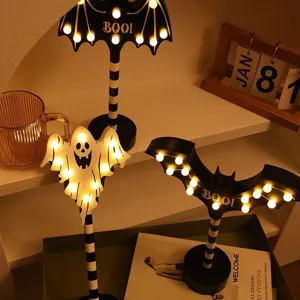 Halloween LED geest vleermuis vormige nachtlamp houten decoratieve lamp voor feest.