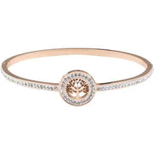 Exquisite rose gold stainless steel tree of life rhinestone paved cuff bracelet detail