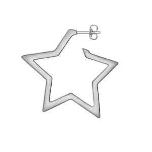 Close-up detail view of the stylish stainless steel star-shaped hoop earring with secure backing.
