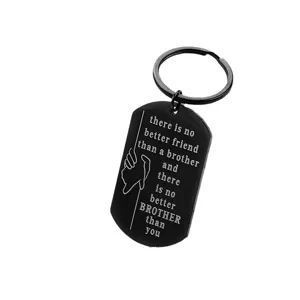 Stainless steel black dog tag keychain engraved with brother friendship quote for men gift
