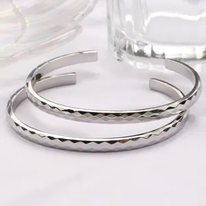 Bracelet manchette ouvert facetté argenté pour homme, bijoux minimaliste en acier