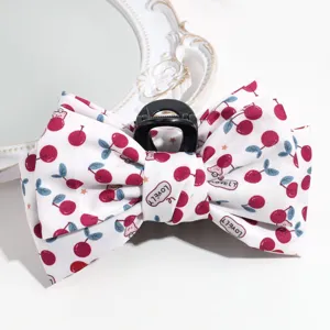 Cute cherry print bow hair claw clip fabric sweet shark clip accessory for daily styling.